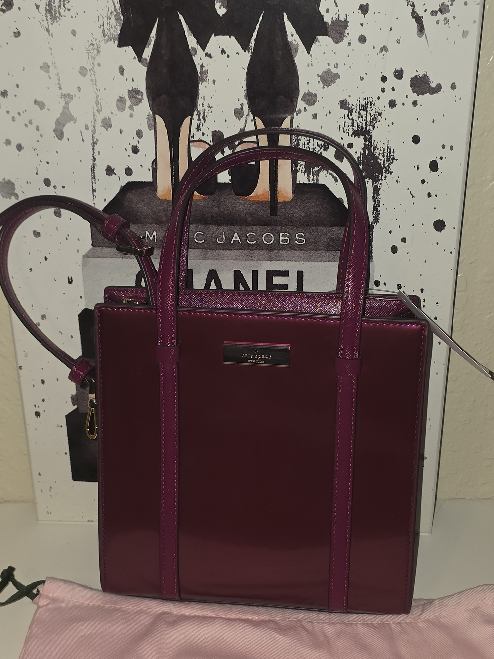 kate spade Kenzie Mini Tote Dark Raspberry Patent Leather Structured Satchel